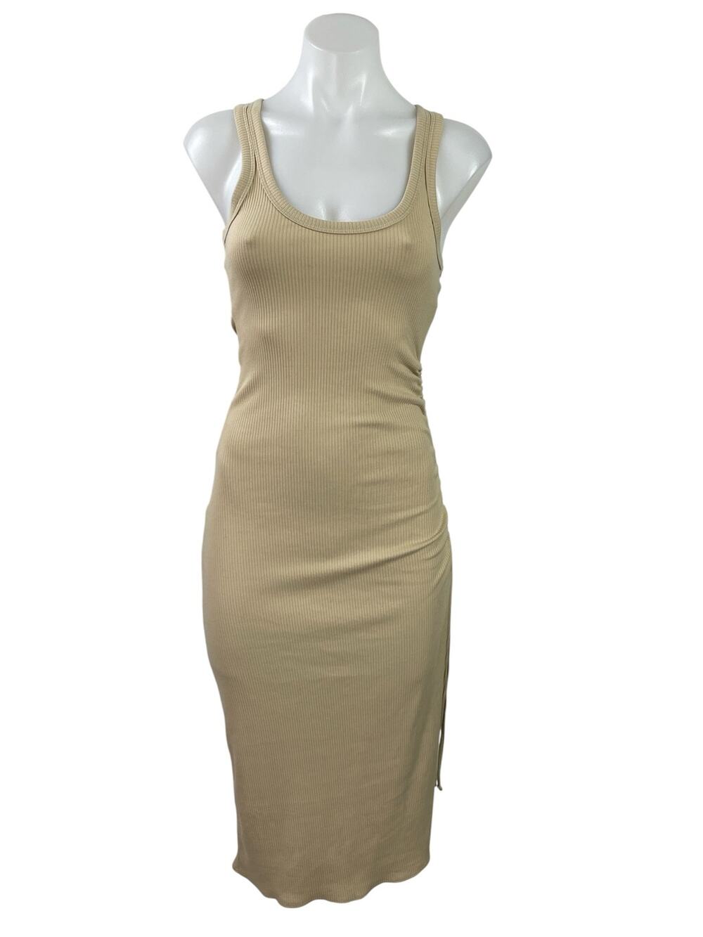 J.Crew Beige Rib Knit Side Slit Sleeveless Scoop Neck Tank Midi Bodycon Dress XS